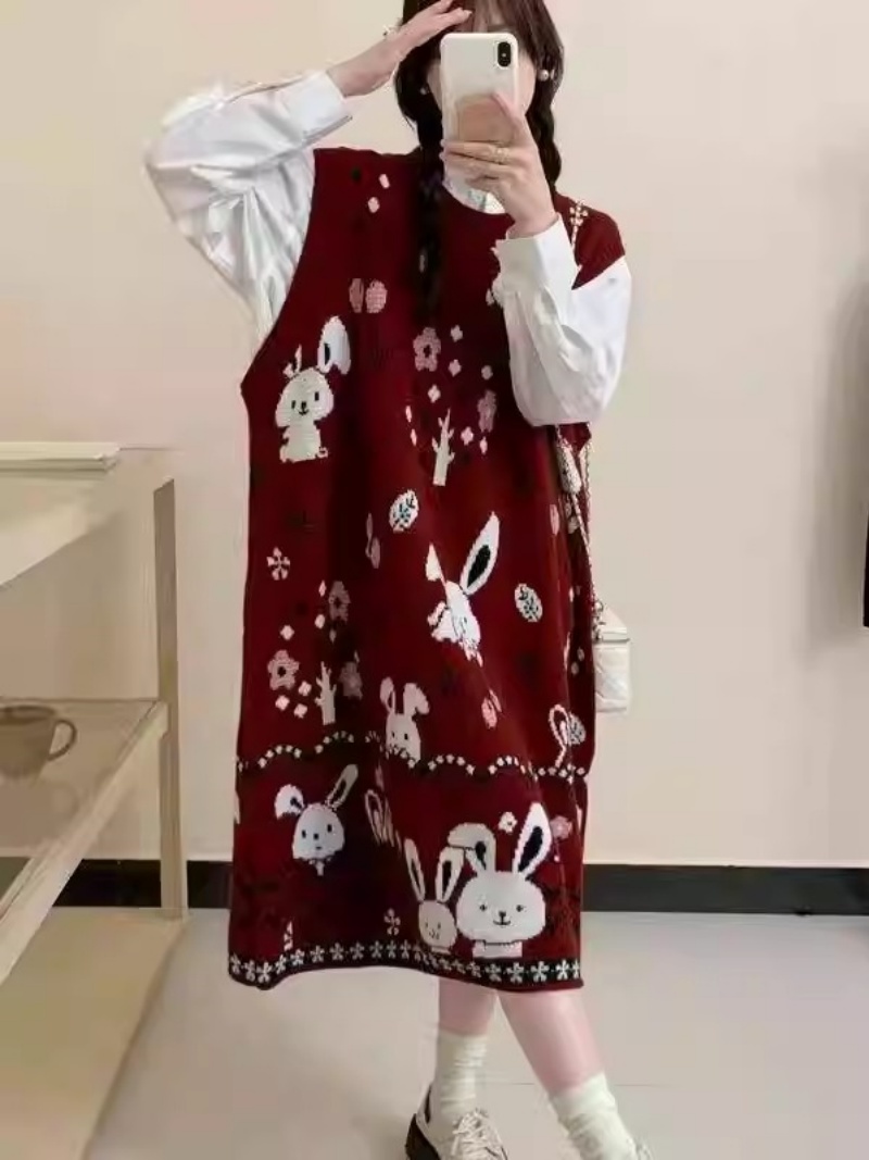 Winter Clothing Trends 2025 Women'S - Vestido de chaleco suéter de dibujos