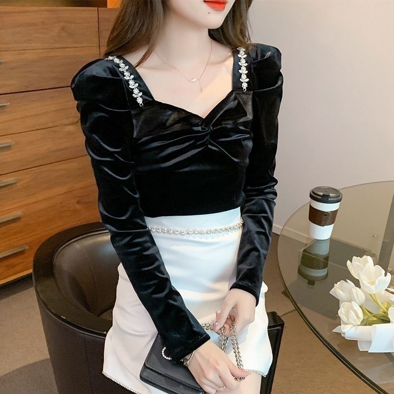 Winter Clothing Trends 2025 Women'S - Camisa y blusa ajustada de terciopelo