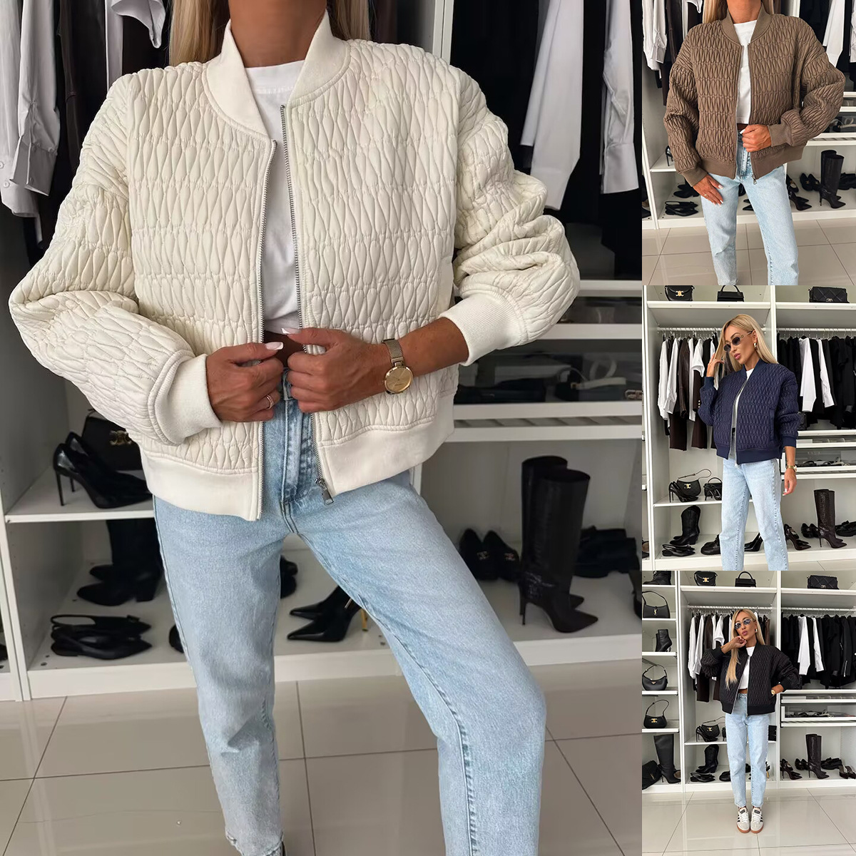 Winter Clothing Amazon - Chaqueta Corta con Cremallera y Bordado